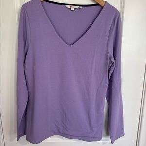 Boden Lavender V-Neck Long Sleeve Tee Cotton Stretch Minimalist 14
